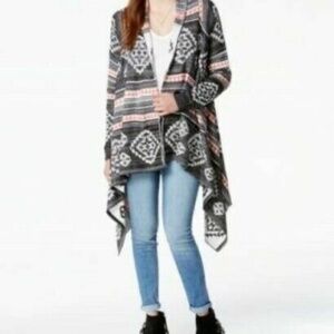 Boho Chic Open Front Tribal Aztec Long Knit Cardigan Sweater Western, Size S